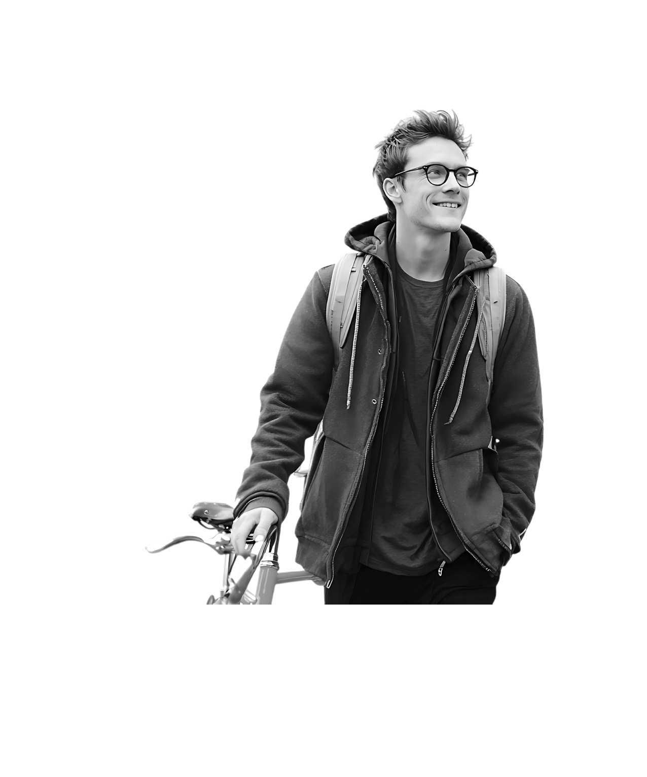 Young man with bicycle and backpack